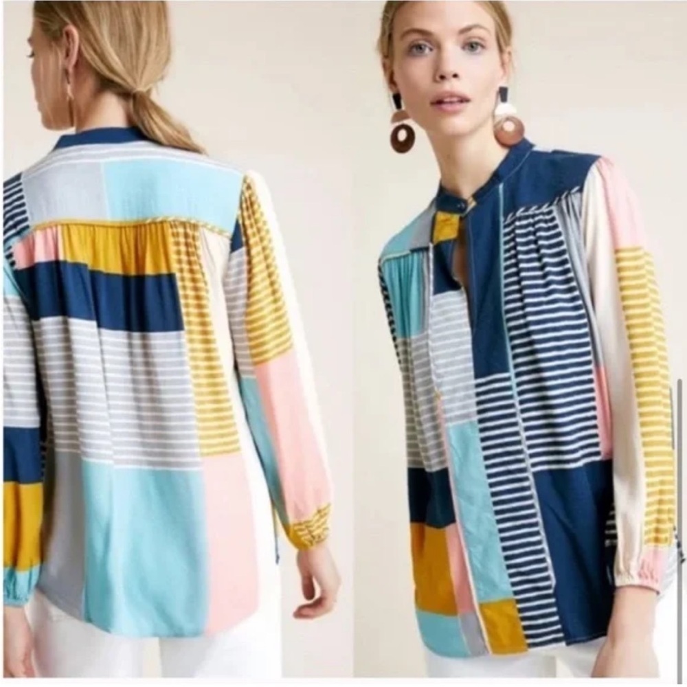 Anthropologie Patchwork The Odells Poet Positano Poet Multicolor Blouse sz XS
